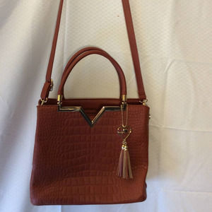 Crossi Vegan leather burnt orange alligator style purse